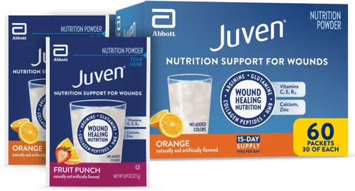 Juven Mezcla de bebida terapéutica en polvo para apoyo a la curación de heridas, incluye proteína de colágeno, naranja 30 unidades y ponche de