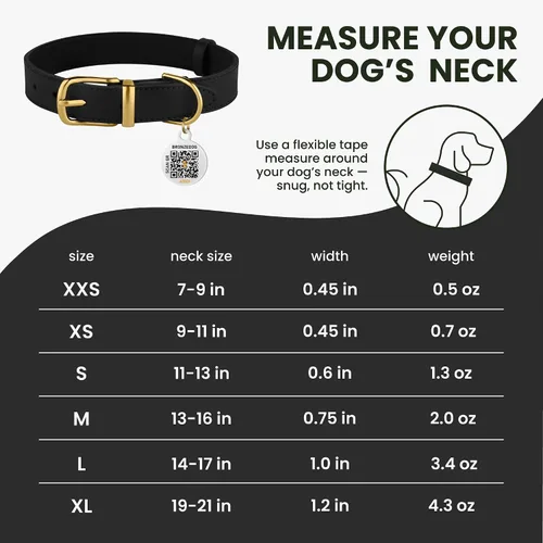 Miniatura 7 de BRONZEDOG Collar de cuero para perro con etiqueta de identificación QR, collares básicos para mascotas pequeños mini, gatos, cachorros