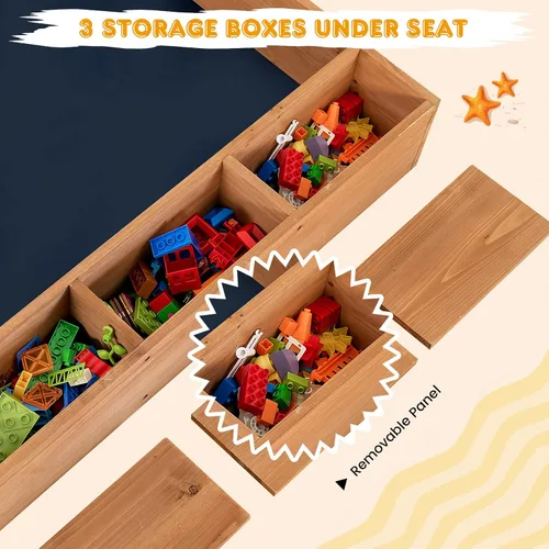Miniatura 5 de HONEY JOY Caja de arena con pared de arena de 30 pulgadas, pozo de arena sin fondo de cedro con embudo, canaletas, caja de almacenamiento, forro