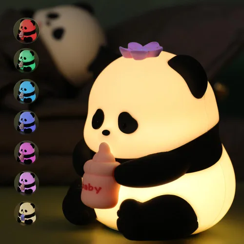 Miniatura 16 de Luz nocturna LED de gato, 16 colores regulables para guardería, luz nocturna kawaii, súper blanda de silicona recargable por USB, lámpara de noche