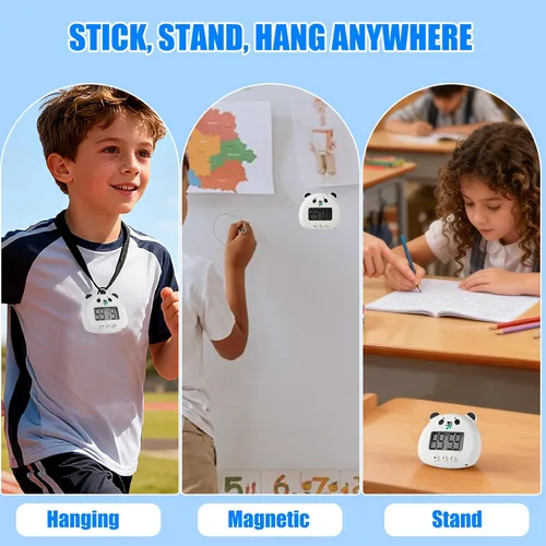 Miniatura 4 de 2 Pack Digital Timer for Kids,Magnetic Kitchen Timers for Cooking,Countdown Timer with Cartoon-Style Battery Included(Black-Green Panda)