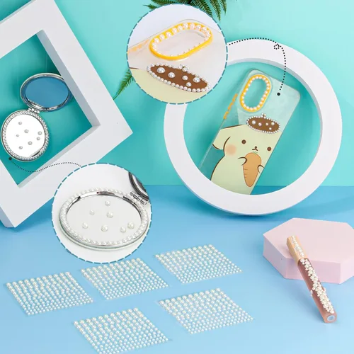Miniatura 3 de Nicpro - 2475 calcomanías de perlas autoadhesivas, 4 tamaños, para maquillaje, gemas de perlas blancas, decoración para cara, cuerpo, uñas, cabello