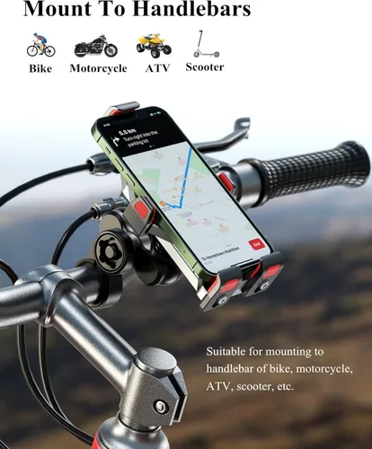 Miniatura 7 de BRCOVAN Soporte de teléfono para motocicleta de aleación de aluminio antirrobo con amortiguador de vibraciones y bloqueo seguro, soporte ajustable
