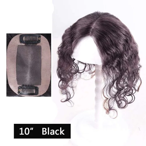 Miniatura 3 de Corona de cabello humano real rizado para mujer, 3 x 4 pulgadas, mono, 10 pulgadas, negro natural