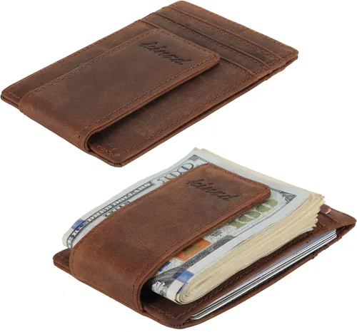 Miniatura 2 de kinzd Clip para dinero, billetera de bolsillo frontal, cartera delgada de cuero con bloqueo RFID fuerte imán