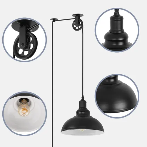 Miniatura 4 de Lámpara Colgante Industrial Negra Enchufable con Polea con Cable de 19.5 pies con Interruptor de Encendido/Apagado, Moderna Lámpara Colgante