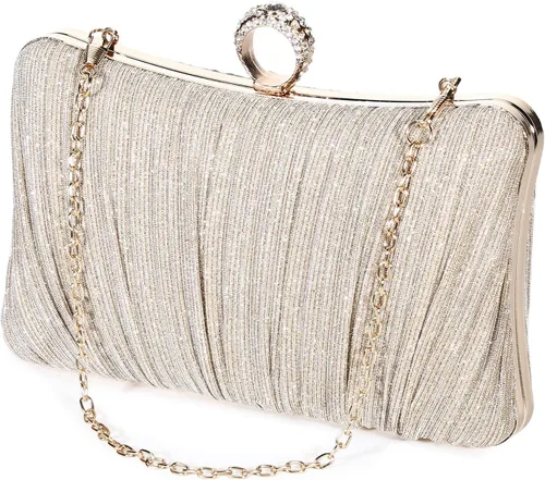 Tanpell Elegante bolso de noche plisado con purpurina para mujer, bolso formal para novia, boda, graduación, cóctel, fiesta, bolsos