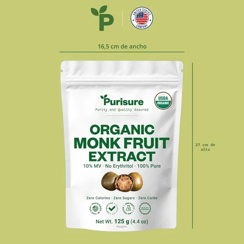 Miniatura 8 de Extracto de fruta de monje orgánico en polvo, 4.41 oz (4.4 onzas), sin rellenos, edulcorante puro de extracto de fruta de monje orgánico USDA sin
