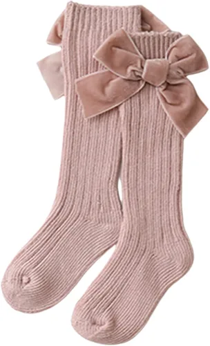 Miniatura 5 de Calcetines altos hasta la rodilla con lazos, tubo largo con volantes, medias de uniforme para bebés, calcetines de punto acanalados