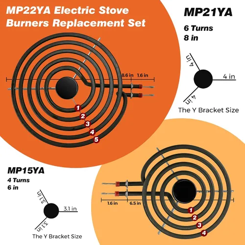 Miniatura 3 de Estufa eléctrica Elemento de quemador MP22YA y bandejas de goteo de porcelana negra 318067041 318067051 Reemplazar 5304430149 5304430150 Compatible