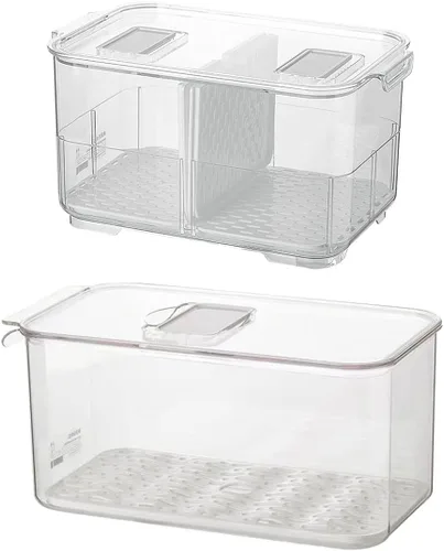 Miniatura 9 de SANNO Contenedores para verduras y frutas para nevera, contenedores para congelador, organizador de refrigerador con tapa de ventilación y bandeja