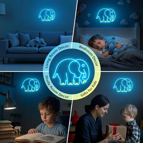 Miniatura 5 de YuanDian Letrero de neón de elefante, luces de neón de animales para dormitorio, sala de estar, decoración de pared, regalos de fiesta de cumpleaños