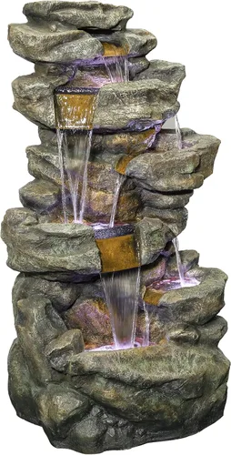 Miniatura 3 de Alpine Corporation Fuente de suelo de cascada para exteriores de 51 pulgadas de alto, diseño resistente a la intemperie con luces LED que cambian