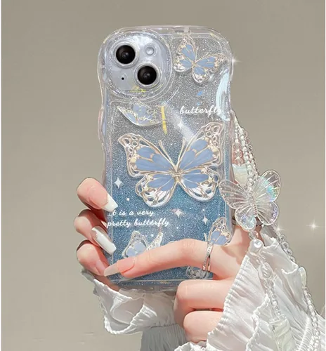 Miniatura 7 de Funda compatible con iPhone 11 para mujeres y niñas, bonita funda de mariposa con purpurina, antiarañazos, a prueba de golpes, color azul
