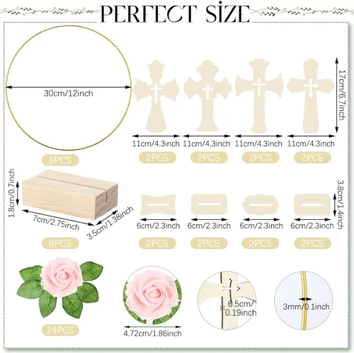 Miniatura 2 de LEIFIDE 40 piezas de decoración de primera comunión para bautismo, centros de mesa, decoración de la primera comunión con 8 anillos de aro florales
