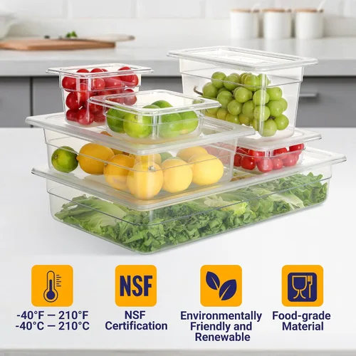 Miniatura 4 de BIEAMA Paquete de 6 bandejas de alimentos NSF con tapas, tamaño 1/4 de 4 pulgadas de profundidad, recipientes comerciales de almacenamiento