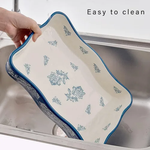 Miniatura 4 de Cacerola para horno Sartén para lasaña 2 piezas Plato para hornear Plato de cazuela Platos para hornear para horno Juego de platos para hornear Azul