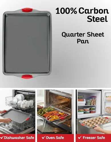 Miniatura 7 de Boxiki Kitchen - Bandeja para hornear antiadherente – Acero al carbono de calibre pesado, resistente a deformaciones, abolladuras y óxido – Bandejas