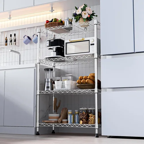 Miniatura 6 de MZG - Estantería de almacenamiento de 4 niveles de 1000 libras, organizador de acero para el hogar, cocina, oficina, cromo