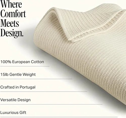 Miniatura 4 de Greenwich - Manta con peso de 15 libras, 100% algodón europeo, fabricada en Portugal, suave, transpirable y sin productos químicos para adultos