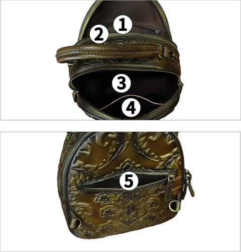 Miniatura 4 de Bolso bandolera de cuero genuino para mujer, bolso cruzado en relieve, bolso cruzado con asa superior, mochila convertible hecha a mano