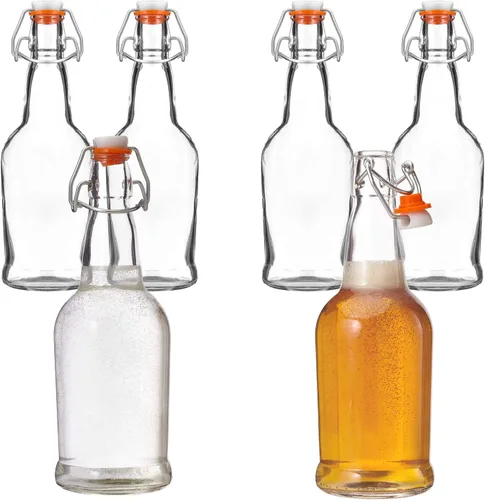 Miniatura 6 de Kitchen Lux - Botellas de cerveza de cristal con tapa abatible, 6 unidades. Set Home Brewing Grolsch. Tapa hermética de silicona para Kombucha