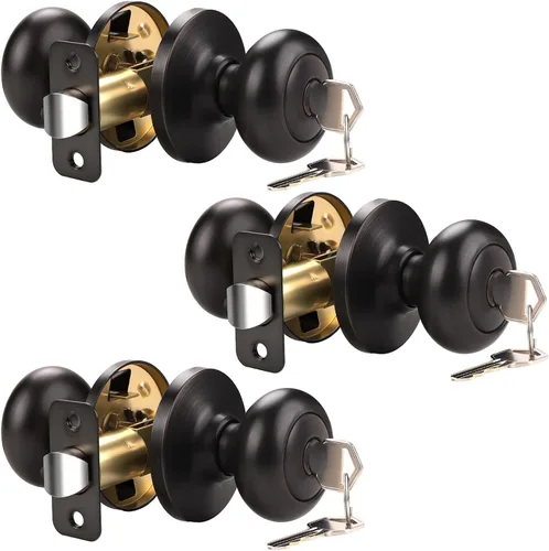 Miniatura 80 de KNOBWELL Paquete de 8 pomos de puerta de privacidad para baño y dormitorio, pomo de puerta negro mate con cerradura, cerradura de manija de puerta