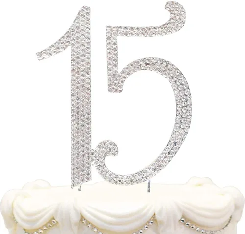 Decoración para tarta de cumpleaños de 15 años con diamantes de imitación, el mejor recuerdo, decoraciones para fiesta de 15 años, color plateado