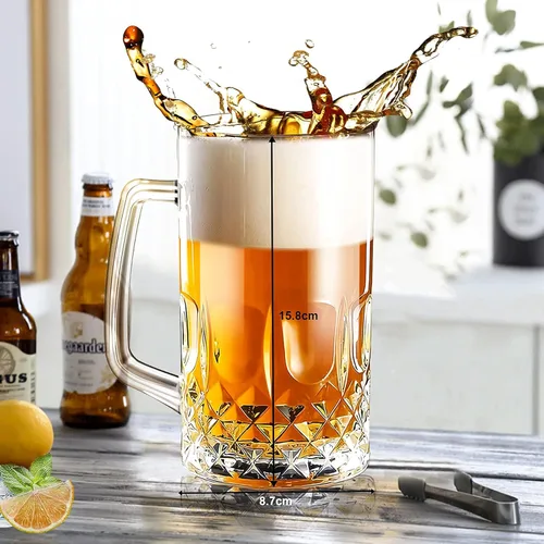 Miniatura 5 de Jarras de Cerveza de 20 OZ, Vasos de Cerveza Alemanes Transparentes Grandes y Altos con Asa para Hombres, Juego de 2