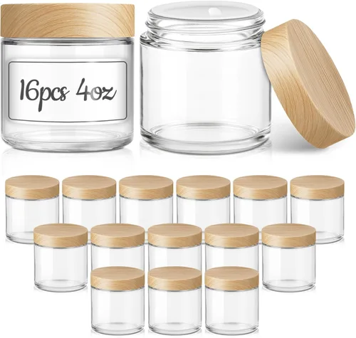 Miniatura 14 de 2 OZ Glass Jars with Lids, 24 Pack Small Glass Containers with Plastic Woodgrain Lids & Inner Liners, Reusable Travel Containers for Creams, Makeup
