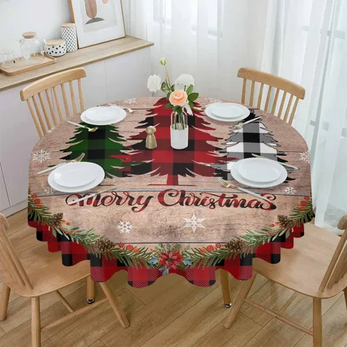 Mantel redondo de árbol de Navidad, impermeable y resistente a las manchas, mantel lavable sin arrugas para comedor, fiesta, boda, Navidad, granja,