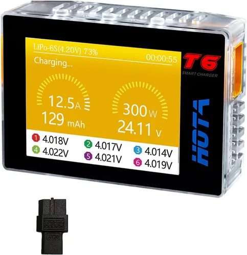 HOTA T6 RC 1S 2S 3S 4S 5S 6S Lipo cargador de batería, cargador de batería inteligente RC con entrada dual XT60/PD de 300 W, cargador compacto de