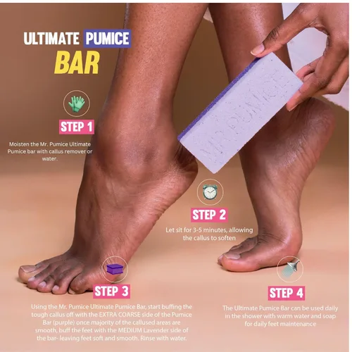 Miniatura 4 de Mr. Pumice Ultimate PUMI Bar 2 en 1 de grano doble (medio + grueso) removedor de callos, piedra de pedicura y lima de pedicura para pies y talones