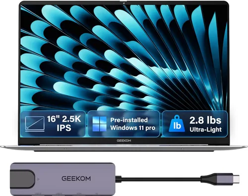 GEEKOM GeekBook X16 Pro 2.8 lbs Laptop, 16" 2.5K 16:10 Laptop Computer, Ultra 5 125H, 32GB LPDDR5x 7500MHz RAM 1TB SSD, Up to 17 Hour, USB4,