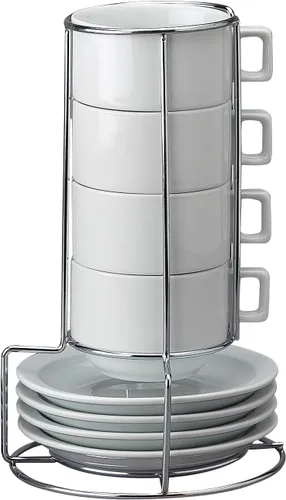 HIC - Juego de té apilable de 9 piezas de café capuchino (porcelana), color blanco