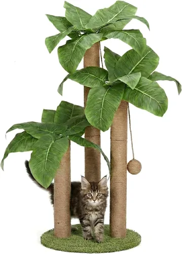 LEMONDA Poste Rascador para Gatos de 31.5 Pulgadas, Árbol Rascador para Gatos con 3 Postes Rascadores y 2 Pelotas Colgantes Interactivas, Postes