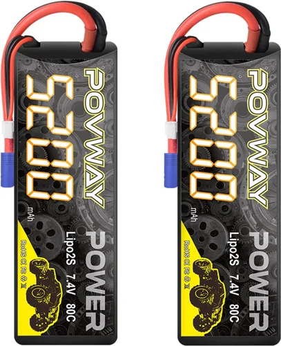 Lipo Battery 5200mAh 80C 7.4V 2S RC - Carcasa rígida con enchufe EC3 para automóviles RC, camión RC, avión RC, helicóptero RC, dron, cuadricóptero,