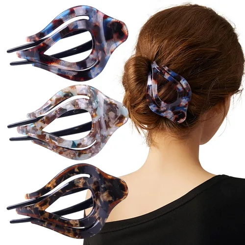 Mistofu 3 pinzas planas de garra – Pinzas curvadas francesas Concord – Fuerte agarre antideslizante garra para mujeres – Pinza grande para cabello