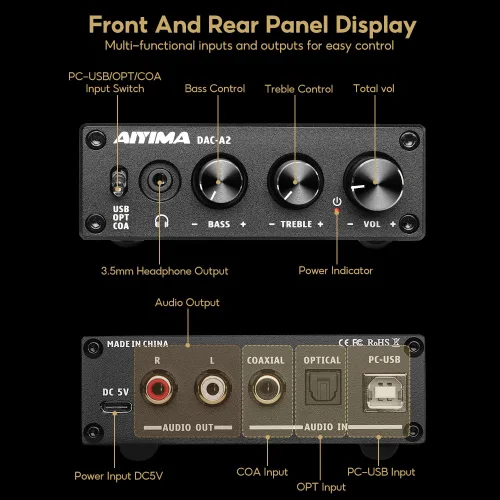 Miniatura 8 de AIYIMA DAC A2 Decodificador con Bluetooth Soporte LDAC/aptX-HD y AIYIMA A07 TPA3255 Amplificador de potencia 300w+300W Clase D Amp Bundle