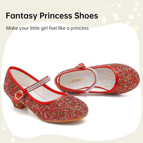 Miniatura 4 de Motasha Zapatos de vestir para niñas pequeñas, zapatos de princesa con flores, tacones bajos, fiesta, boda, para niños pequeños y grandes