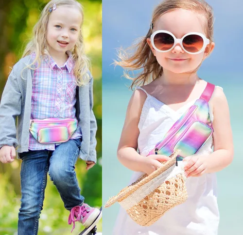 Miniatura 2 de Riñonera de moda brillante para niñas, con dos bolsillos, manos libres, ligera, con cinturón, para vacaciones, festivales, fiestas, viajes