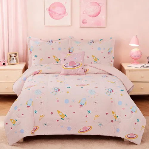 Miniatura 11 de Juego de edredón para niños Kaleido Space tamaño individual para niños, juego de ropa de cama para niños con luz en la oscuridad para jugadores, 1