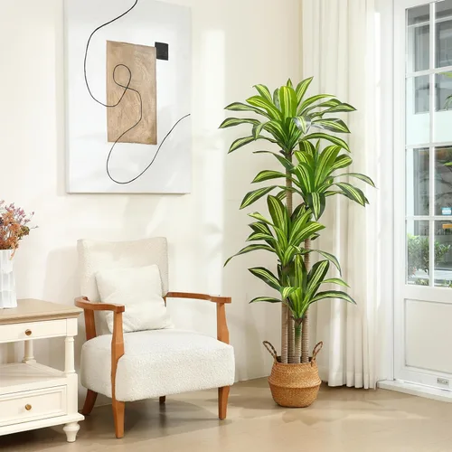 Miniatura 12 de Ferrgoal Plantas artificiales, árbol de Dracaena de 4 pies, plantas de imitación para interiores y exteriores, árbol falso con cesta tejida
