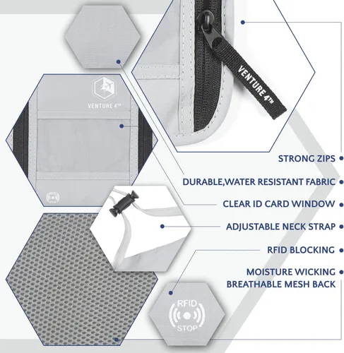 Miniatura 5 de Venture 4th bolsa de cuello de viaje con traba RFID, Plateado), V4-01-NP-SL