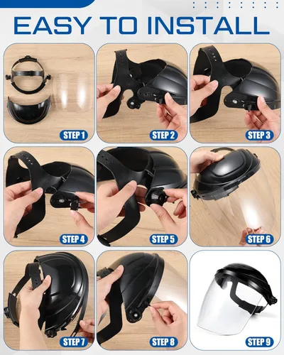 Miniatura 4 de Tellegloww 8 protectores faciales de seguridad para moler y cortar, visera transparente resistente a los impactos, máscara facial completa con casco