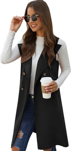Miniatura 4 de GORGLITTER Chaleco largo sin mangas con cuello abierto para mujer, chaqueta larga con bolsillo