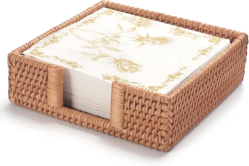 Miniatura 2 de Servilletero cuadrado de ratán, servilleteros para servilletas de papel, 7.5" x 7.5" x 2.5", bandeja de mimbre para servilletas, soporte tejido