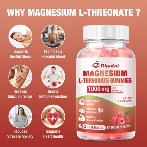 Miniatura 3 de Gomitas de magnesio L-treonato de 1000 mg - Suplemento cerebral para memoria y concentración para adultos y niños - Sin azúcar, sin OMG, sabor a