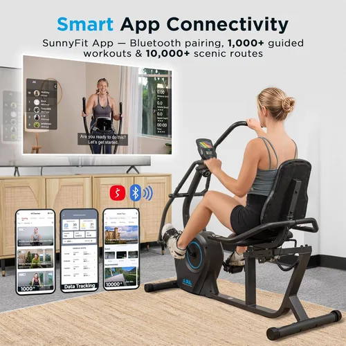 Miniatura 2 de JLL Smart Cross Trainer Bicicleta estática reclinada con ejercitadores de brazos, máquina estacionaria de resistencia magnética de 8 niveles, LCD