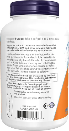 Miniatura 3 de NOW Suplementos, Omega-3 180 EPA / 120 DHA, revestimiento entérico, apoyo cardiovascular*, 180 cápsulas blandas